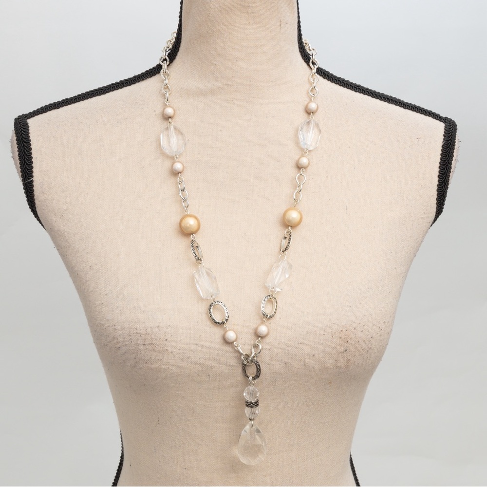 Longer length boho chic clear & gold beads silver